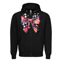 Black coquette bow floral checkered pattern Zipper Hoodie - JahusDesignShop