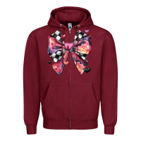 Burgundy coquette bow floral checkered pattern Zipper Hoodie - JahusDesignShop