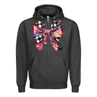 Charcoal Heather coquette bow floral checkered pattern Zipper Hoodie - JahusDesignShop