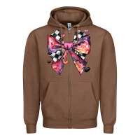Chestnut coquette bow floral checkered pattern Zipper Hoodie - JahusDesignShop