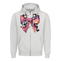Dove Grey coquette bow floral checkered pattern Zipper Hoodie - JahusDesignShop