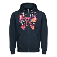 Navy coquette bow floral checkered pattern Zipper Hoodie - JahusDesignShop