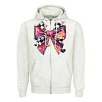 Coquette Bow Floral Checkered Pattern Zipper Hoodie | Teevron