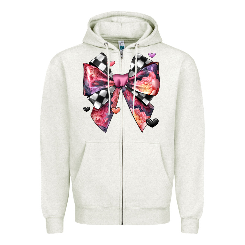 Coquette Bow Floral Checkered Pattern Zipper Hoodie by JahusDesignShop | Teevron