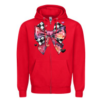 Red coquette bow floral checkered pattern Zipper Hoodie - JahusDesignShop