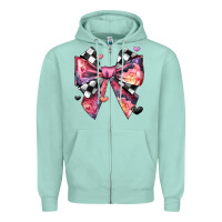 Seafoam coquette bow floral checkered pattern Zipper Hoodie - JahusDesignShop