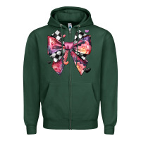 Sports Green coquette bow floral checkered pattern Zipper Hoodie - JahusDesignShop