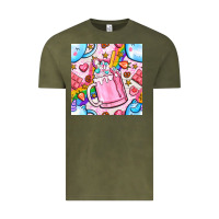 Vintage Olive unicorn coffe cup and star with rainbow seamless pattern bbs Vintage Tee - BundleAndBundleShop