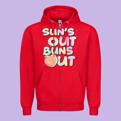 Sun's Out Buns Out Zipper Hoodie Designed By Jahusdesignshop