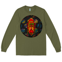 Army Green african masks round earrings 2 Long Sleeve Tee - BundleAndBundleShop