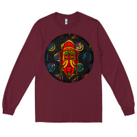 Burgundy african masks round earrings 2 Long Sleeve Tee - BundleAndBundleShop