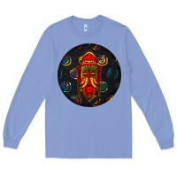 Colony Blue african masks round earrings 2 Long Sleeve Tee - BundleAndBundleShop