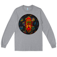 Heather Grey african masks round earrings 2 Long Sleeve Tee - BundleAndBundleShop