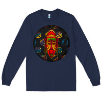 Navy african masks round earrings 2 Long Sleeve Tee - BundleAndBundleShop