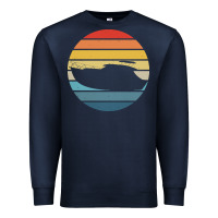 Navy boat t  shirt boat trip silhouette on a distressed retro sunset produc Premium Sweatshirt - linhVisuals
