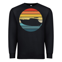 Black boat t  shirt boat trip silhouette on a distressed retro sunset produc Premium Sweatshirt - linhVisuals