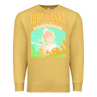 Antique Gold pommeranian t  shirt dog owner, just wanna pet my pommeranian & drink Premium Sweatshirt - linhVisuals