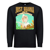 Black pommeranian t  shirt dog owner, just wanna pet my pommeranian & drink Premium Sweatshirt - linhVisuals