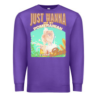 Purple pommeranian t  shirt dog owner, just wanna pet my pommeranian & drink Premium Sweatshirt - linhVisuals