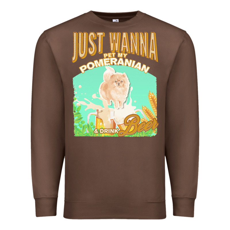 Pommeranian T  Shirt Dog Owner, Just Wanna Pet My Pommeranian & Drink Premium Sweatshirt by linhVisuals | Teevron