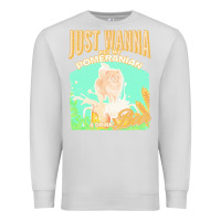 Dove Grey pommeranian t  shirt dog owner, just wanna pet my pommeranian & drink Premium Sweatshirt - linhVisuals