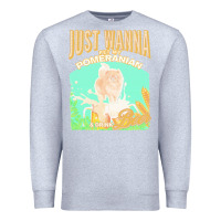 Heather Grey pommeranian t  shirt dog owner, just wanna pet my pommeranian & drink Premium Sweatshirt - linhVisuals