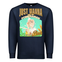 Navy pommeranian t  shirt dog owner, just wanna pet my pommeranian & drink Premium Sweatshirt - linhVisuals