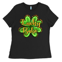 Black St. Patrick's Lucky babe Ladies Tee - OliviaCreatesArt