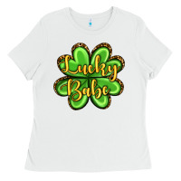 White St. Patrick's Lucky babe Ladies Tee - OliviaCreatesArt