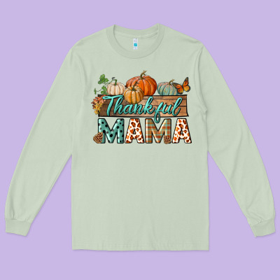 Thankful Mama Long Sleeve Tee Designed By Bundleandbundleshop