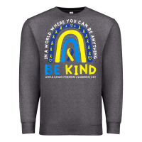 Charcoal Heather be kind down syndrome awareness blue ribbon rainbow march 21 t shirt Premium Sweatshirt - linhVisuals