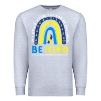 Heather Grey be kind down syndrome awareness blue ribbon rainbow march 21 t shirt Premium Sweatshirt - linhVisuals