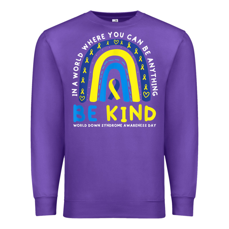 Be Kind Down Syndrome Awareness Blue Ribbon Rainbow March 21 T Shirt Premium Sweatshirt by linhVisuals | Teevron