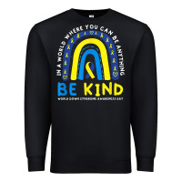 Black be kind down syndrome awareness blue ribbon rainbow march 21 t shirt Premium Sweatshirt - linhVisuals