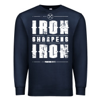 Navy iron sharpens iron proverbs christian bible verse religious pullover h Premium Sweatshirt - linhVisuals