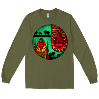Army Green african masks round earrings 3 Long Sleeve Tee - BundleAndBundleShop