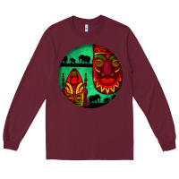 Burgundy african masks round earrings 3 Long Sleeve Tee - BundleAndBundleShop