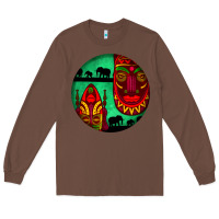 Chestnut african masks round earrings 3 Long Sleeve Tee - BundleAndBundleShop