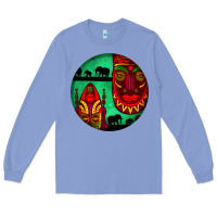 Colony Blue african masks round earrings 3 Long Sleeve Tee - BundleAndBundleShop