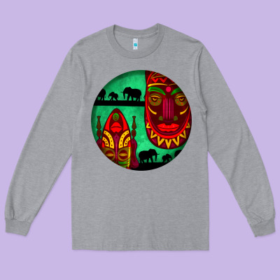 African Masks Round Earrings 3 Long Sleeve Tee Designed By Bundleandbundleshop