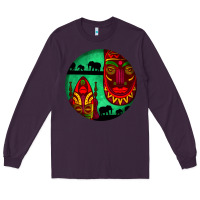 Plum african masks round earrings 3 Long Sleeve Tee - BundleAndBundleShop