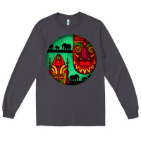 Smoke african masks round earrings 3 Long Sleeve Tee - BundleAndBundleShop