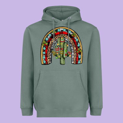 Christmas Cactus Rainbow Heavyweight Hoodie Designed By Jahusdesignshop