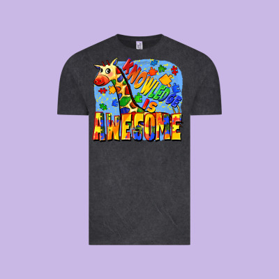 Knowledge Is Awesome Autism Giraffe Vintage Tee Designed By Fadigitalartstudio