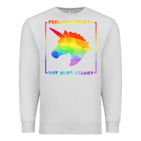 Dove Grey feeling magical but also stabby unicorn rainbow t shirt Premium Sweatshirt - linhVisuals