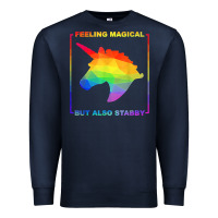 Navy feeling magical but also stabby unicorn rainbow t shirt Premium Sweatshirt - linhVisuals