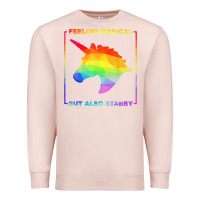 Pale Pink feeling magical but also stabby unicorn rainbow t shirt Premium Sweatshirt - linhVisuals
