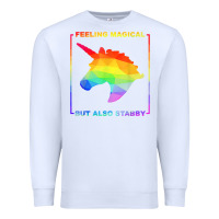 White feeling magical but also stabby unicorn rainbow t shirt Premium Sweatshirt - linhVisuals