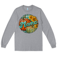 Heather Grey pumpkin mama with background Long Sleeve Tee - BundleAndBundleShop