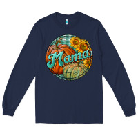 Navy pumpkin mama with background Long Sleeve Tee - BundleAndBundleShop